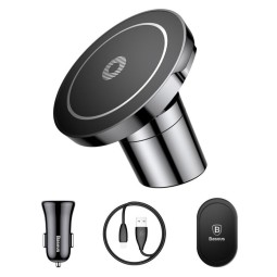 Wireless charger QI 10W, magnet car holder to the vent rest and sticks to the dashboard or glass: Baseus