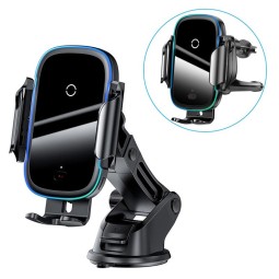 Wireless charger QI 15W, air vent car holder and sticky to dashboard or glass: Baseus Light