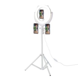 Selfie ring 10" valgustusega, 3 telefoni hoidikut, Remax Ring Stream CK-01 - Valge