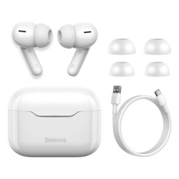 Wireless Earphones, Bluetooth 5.1, battery 40mAh up to 5 hours, case 380mAh, Baseus Simu S1 ANC - White