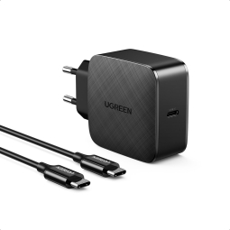 Charger USB-C: Cable 2m + Adapter 1xUSB-C, kuni 65W, QuickCharge: Ugreen CD217 - Must