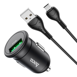 Car charger Micro USB: Cable 1m + Adapter 1xUSB, up to 18W QuickCharge: Hoco Z43 - Black