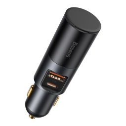 Car charger 1xUSB-C + 1xUSB, up to 30W, QuickCharge up to 12V 2.5A: Baseus Share Together - Black