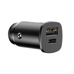 Car charger: 1xUSB-C + 1xUSB, up to 30W, QuickCharge up to 20V 1.5A: Baseus Square - Black