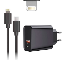 iPhone, iPad laadija, Lightning: Cable 2m + Adapter 1xUSB-C + 1xUSB, kuni 20W QuickCharge