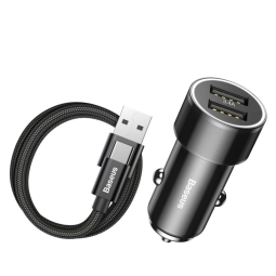Car charger USB-C: Cable 1m + Adapter 2xUSB, up to 3.4A: Baseus Small Screw - Black