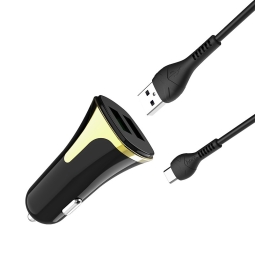 Автомобильная зарядка USB-C: Кабель 1m + Адаптер 2xUSB, до 18W, QuickCharge: Hoco Z31 - Чёрный