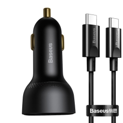 Car charger: Cable 1m + Adapter 1xUSB-C, 1xUSB, up to 100W, QuickCharge: Baseus Supreme Digital - Black