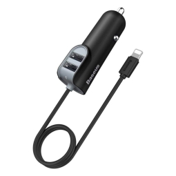Car charger iPhone iPad: Cable 1m Lightning + Charger 2xUSB up to 5.5A: Baseus Energy Station - Black