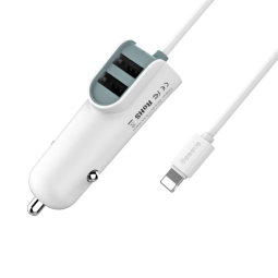Car charger iPhone iPad: Cable 1m Lightning + Charger 2xUSB up to 5.5A: Baseus Energy Station - White