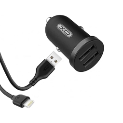 Car charger iPhone iPad: Cable 1m Lightning + Adapter 2xUSB, up to 2A: XO TZ08 - Black