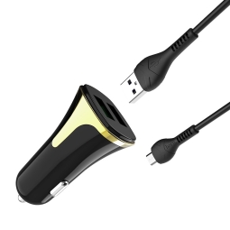 Hoco Автомобильная зарядка Micro USB: Кабель 1m + Зарядка 2xUSB до 3.4A (1xUSB Quick Charge)
