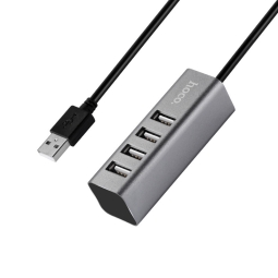 Делитель, хаб USB 2.0 hub, 4xUSB 2.0, 0.8m: Hoco HB1 - Серый