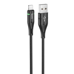 1.2m, Lightning - USB кабель: Hoco Shadow Led U93 - Чёрный