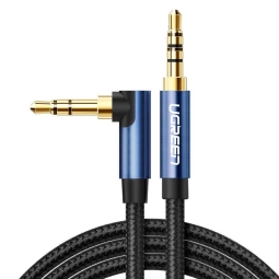 1m, Audio-jack, AUX, 3.5mm кабель: Ugreen Round 90o - Чёрный