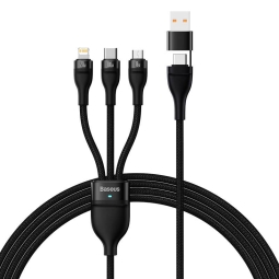 1.5m, 3in1, USB-C - Lightning, USB-C, Micro USB cable, up to 100W: Baseus 3in1 - Black