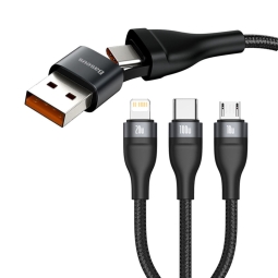 1.2m, 3в2, USB-C, USB - Lightning, USB-C, Micro USB кабель, до 100W: Baseus 3в2 - Чёрный
