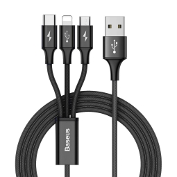 1.2m, 3в1, USB - Lightning, USB-C, Micro USB кабель, до 3.5A: Baseus 3в1 - Чёрный