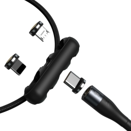 1m, 3в1, USB - Lightning, USB-C, Micro USB кабель: Baseus Zinc Magnetic - Чёрный