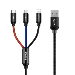 0.3m, 3в1, USB - Lightning, USB-C, Micro USB кабель, до 3.5A: Baseus 3в1 - Чёрный