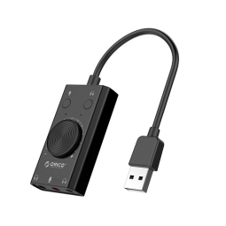 Adapter: USB, male - 2x 3pin + 1x 4pin, Audio-jack, AUX, 3.5mm, mic+stereo, female, USB sound card: Orico SC2