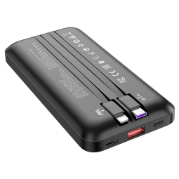 10000mAh Akupank, kuni 22.5W, QuickCharge, USB-C + Lightning kaabel: Hoco J90A - Must