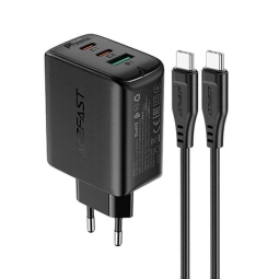 Laadija USB-C: Juhe 1m + Adapter 2xUSB-C, 1xUSB, kuni 65W, QuickCharge kuni 20V 3.25A: Acefast A13 - Must