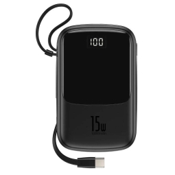 10000mAh Внешний аккумулятор, до 15W (5V 3A), USB-C кабель: Baseus Qpow - Чёрный