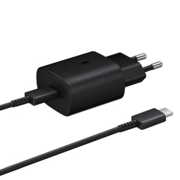 Charger USB-C: Cable 1m + Adapter 1xUSB-C, kuni 25W, QuickCharge: Samsung TA800 - Must