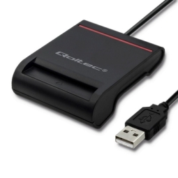 ID Card reader: USB male + USB-C adapter - ID card, Smart card: Qoltec - Black