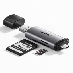 Считыватель Ugreen CM185 считыватель: USB 3.0 папа + USB-C папа - SD, microSD (SDHC, SDXC)