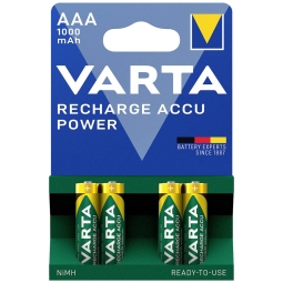 AAA rechargeable batteries, 4x - Varta 1000mAh, HR03 NiMH 1.2V