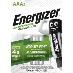 AAA rechargeable batteries, 2x - Energizer 700mAh, HR03 NiMH 1.2V