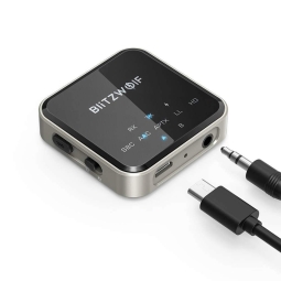 Audio recever + transmitter Bluetooth 5.0 adapter - AUX: aptX HD, aku до 18 tundi: BlitzWolf Transceiver BL3 - Must