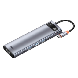 Jagaja USB-C dock: USB-C 100W, 2xHDMI 4K30Hz, VGA FHD, LAN 1G, 3xUSB 3.0, mSD+SD, AUX: Baseus Gleam 11in1 - Alumiinium