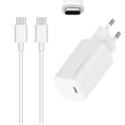 Charger USB-C: Cable 1m + Adapter 1xUSB-C, up to 65W, QuickCharge: Xiaomi Mi GaN 65W - White