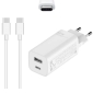 Laadija USB-C: Juhe 1m + Adapter 1xUSB-C, 1xUSB, kuni 65W, QuickCharge: Xiaomi 65W GaN - Valge