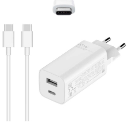 Зарядка USB-C: Кабель 1m + Адаптер 1xUSB-C, 1xUSB, до 65W, QuickCharge: Xiaomi 65W GaN - Белый