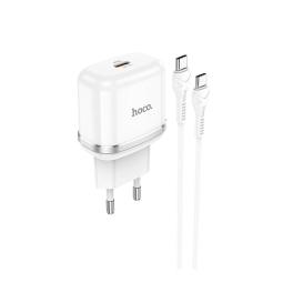 Charger USB-C: Cable 1m + Adapter 1xUSB-C, up to 20W, QuickCharge up to 12V 1.67A: Hoco N24 - White