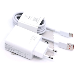 Зарядка USB-C: Кабель 1m + Адаптер 1xUSB, до 33W, TurboCharge до 20V 1.35A, 11V 3A: Xiaomi 33W - Белый