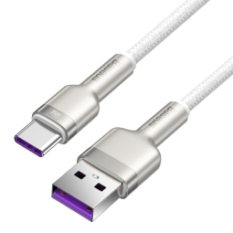 1m, USB-C - USB kaabel, juhe, kuni 66W: Baseus Cafule Metal - Valge