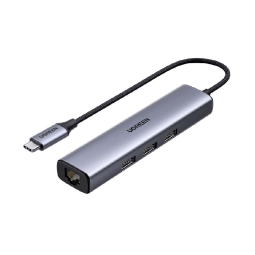 Hub USB-C hub 3xUSB 3.0, 1xLAN 1000Mbs, 20cm, USB-C power: Ugreen CM475 - Gray