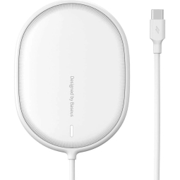 Беспроводная QI зарядка, до 15W, Magsafe, USB-C кабель: Baseus Light Magnetic - Белый