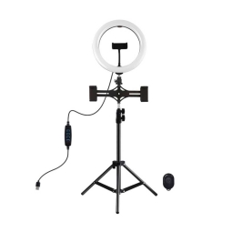 Selfie ring 10" with light, tripod up to 1.1m, Puluz PKT3044B - Black