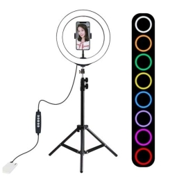 Selfie ring 10" with light, Multicolor, tripod up to 1.1m, Puluz PKT3044B - Black