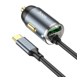 Autolaadija USB-C: Juhe 1m + Adapter 1xUSB, kuni 18W, QuickCharge: Hoco NZ7 - Must