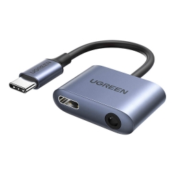 Адаптер: 0.1m, USB-C, папа, DAC - USB-C + Audio-jack, AUX, 3.5mm, мама: Ugreen CM231 - Тёмно-серый