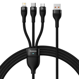 1.2m, 3in1, USB - Lightning, USB-C, Micro USB кабель, до 100W: Baseus 3in1 - Чёрный