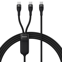 1.5m, 2в1, USB-C - 2xUSB-C кабель, до 100W: Baseus 2в1 - Чёрный