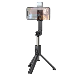 Selfie stick, tripod, up to 86cm, LED, Bluetooth, 146g: Hoco K15 - Black